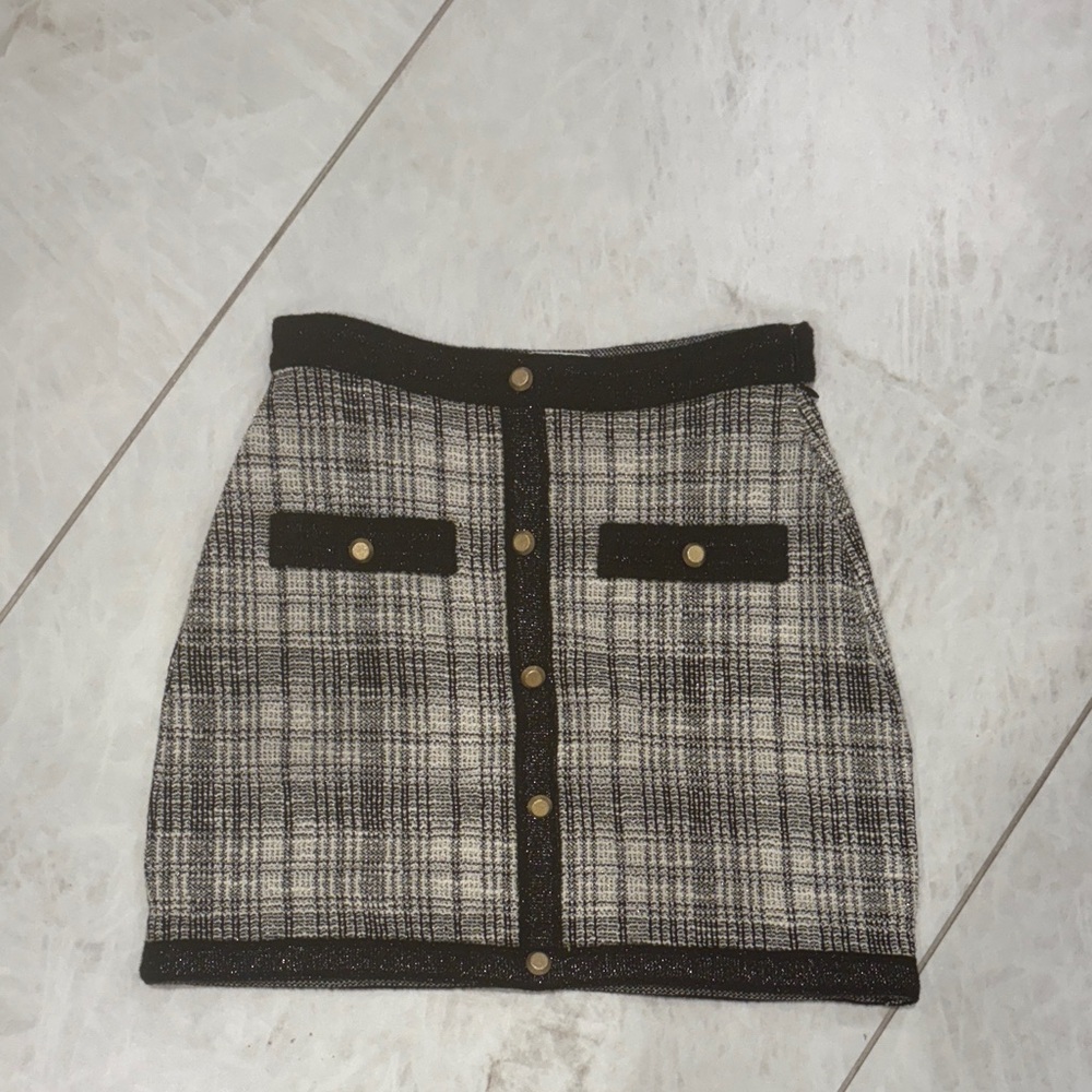 SAYLOR Black and White Plaid Mini Skirt